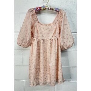 Thirty Thirty Puff Sleeve Peachy Pink Floral Dress / Women's Medium